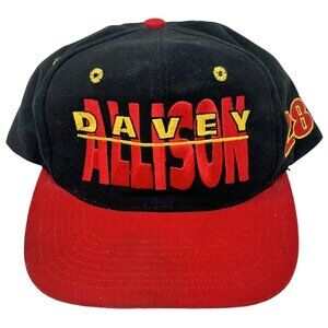 Davey Allison Hat #28 Vintage NASCAR 90s Red Black Snapback Hat Racing A Star